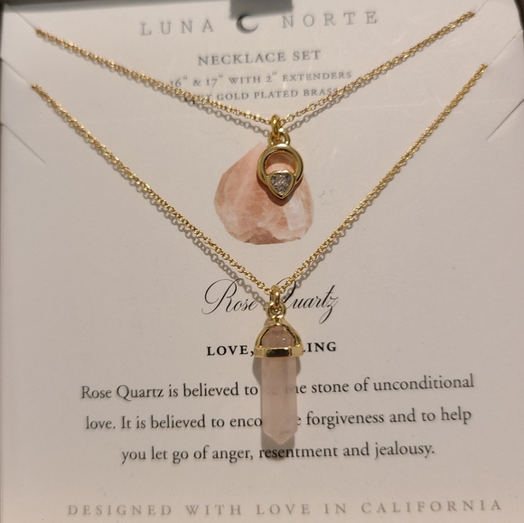 POWER OF TWO 2 Luna Norte Gold plated Necklaces ROSE QUARTZ - Picture 6 of 13